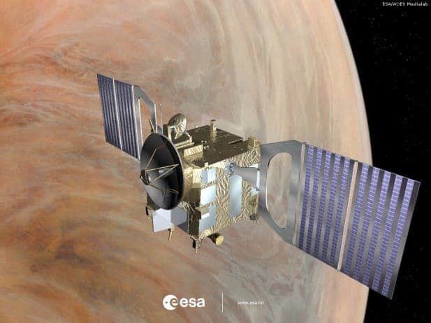 Venus Express has two solar cell panels per wing comprising alternating rows of standard triple junction solar cells as well as highly reflective mirrors to reduce the operating temperatures. (c) ESA