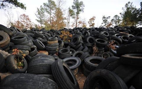 Just one of the slew of dumped tires, as seen in a wooded area near Elloree, S.C. on Nov. 17, 2011. Officials say a $400 littering fine is hardly enough to deal with the problem. (AP Photo/Rainier Ehrhardt)