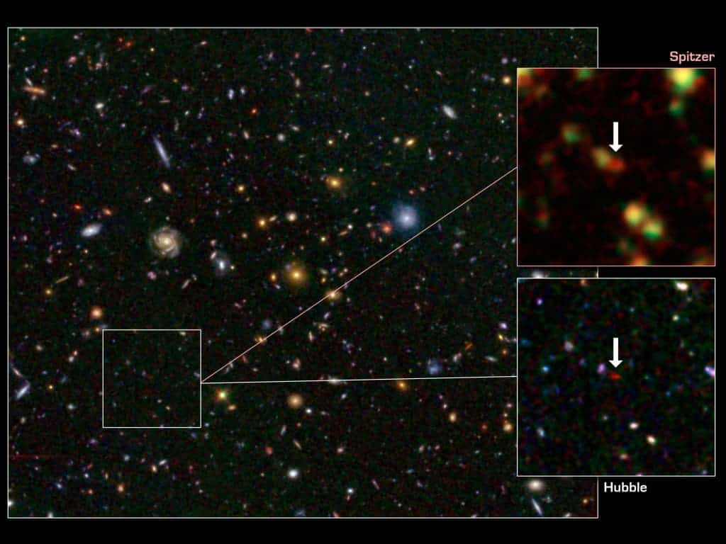 The ancient GN-108036 is depicted in the above photograph as a red dot. Click for a very high-res view. (c) NASA