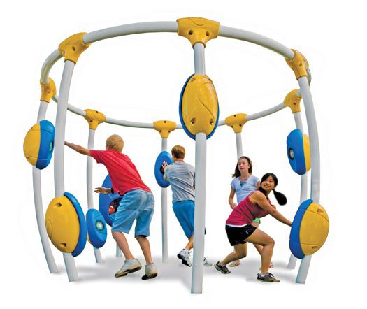 NEOS introduces videogame elements—blinking lights, buttons, beepers and timers—into outdoor playgrounds. Players run, jump, and work together to chase down light as it bounces from panel to panel throughout the rubberized metal structure. The light-tag games are aerobically intense and last just a minute at most.