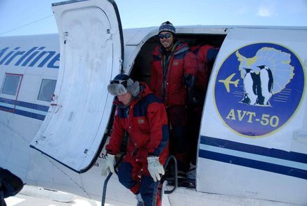 Exhausted team members arrive at the South Pole on January 21, 2008, after being picked up at "Camp Winter," where the vehicles had to be left due to maintenance problems. Upon their arrival, the Prime Minister of Norway congratulated the expedition on its achievements and its contributions to climate research.