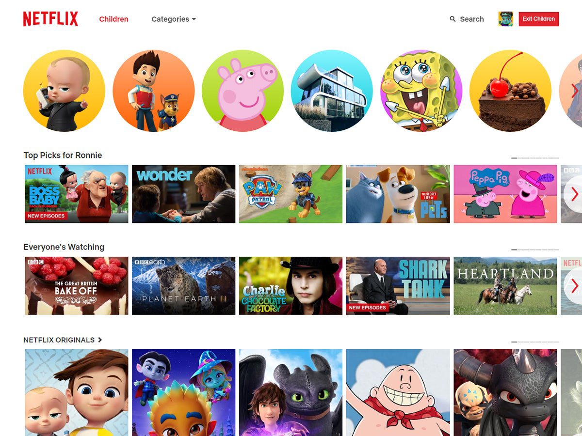 What you may see when you sign into Netflix for Kids.