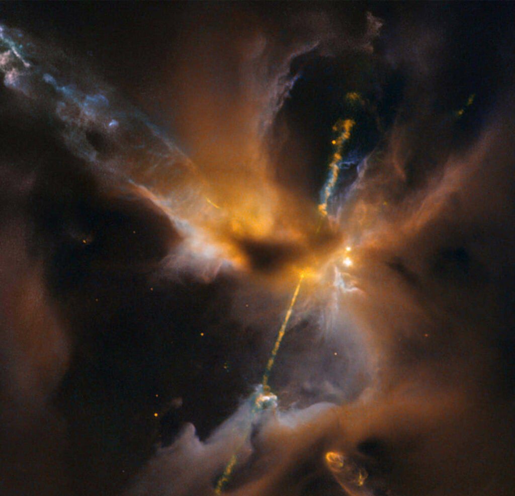 On the eve of the premiere of <em>Star Wars: The Force Awakens</em>, NASA released an image from the Hubble Telescope that they're calling a "<a href="https://www.popsci.com/see-incredible-hubble-image-cosmic-lightsaber/">cosmic lightsaber</a>." The "lightsaber" is actually two jets of hot plasma blasting out of a newborn star. Unfortunately this lightsaber isn't coming from the land of Star Wars — the infant star and its jets are 1,350 light years away, putting them squarely in our galaxy.