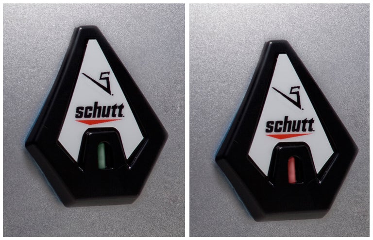 When an impact over 98 g's is detected, the Shockometer changes from green to red