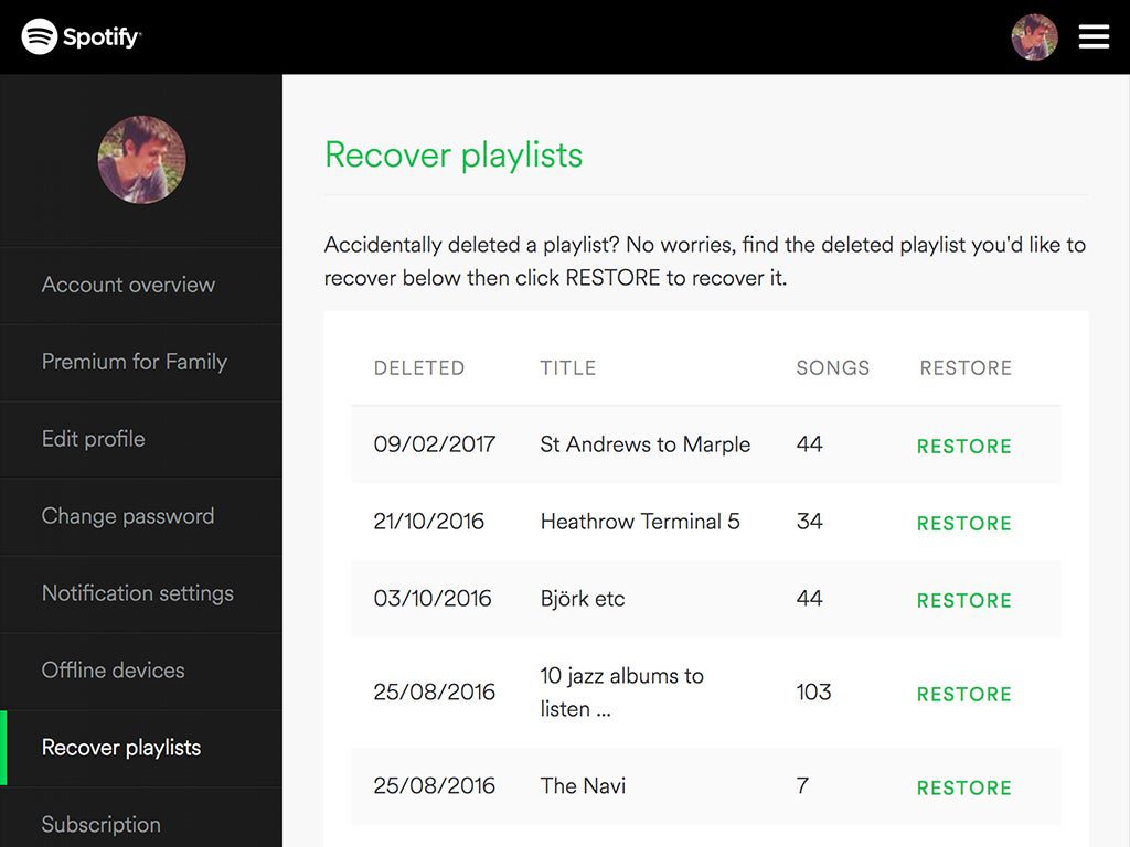 Spotify's built-in playlist recovery tool, which can help you restore deleted playlists.