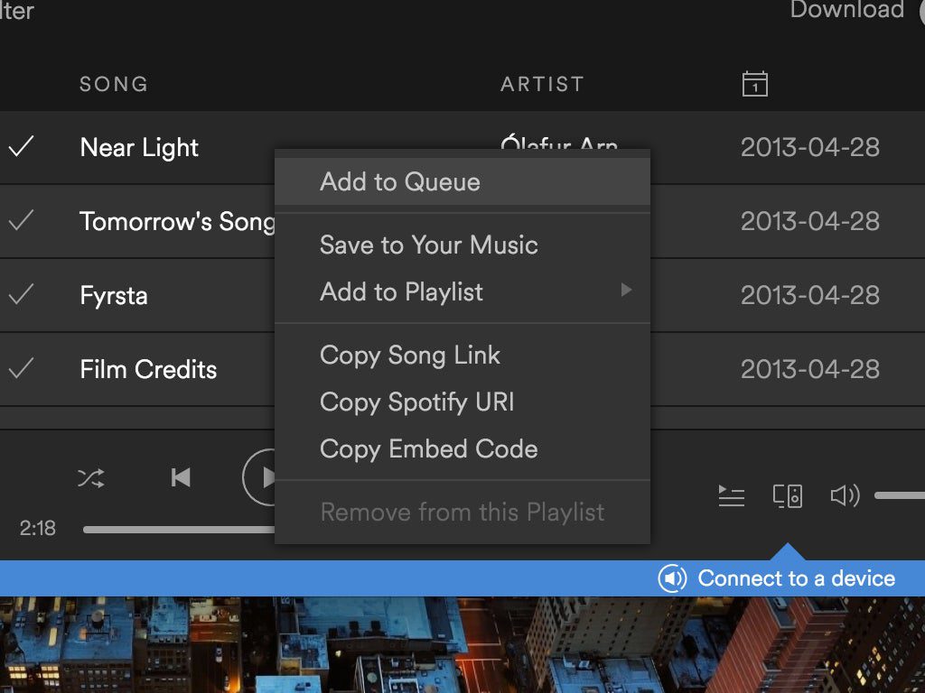 The options for copying a Spotify playlist.