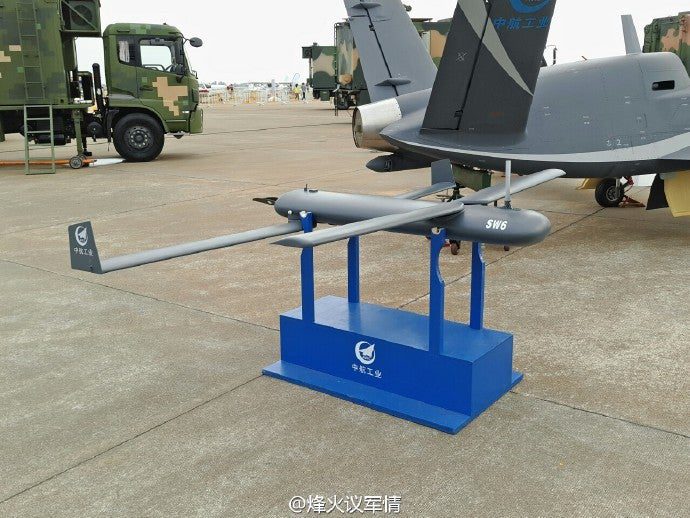 SW-6 Marsupial UAV China Zhuhai 2016 at rest at a military airport