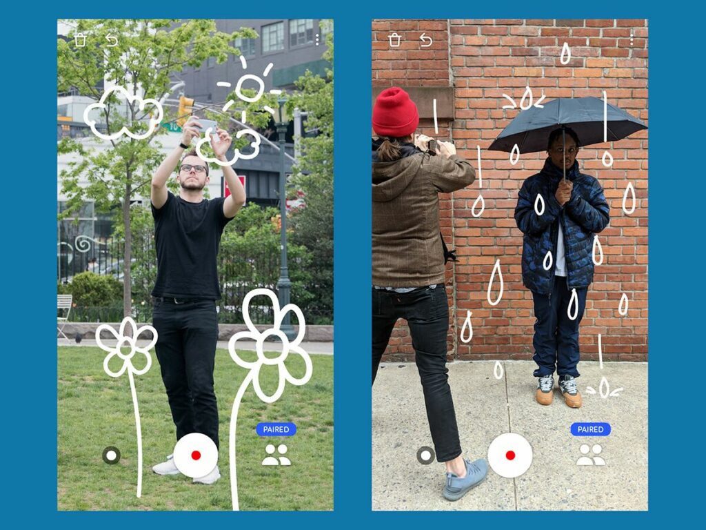 augmented reality artwork with rain and flowers outside