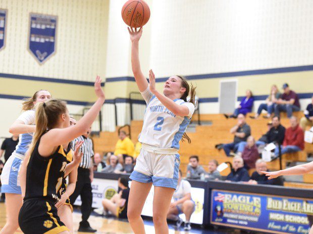 North Penn's Cameron Crowley, 2, puts up for a shot against North Allegheny during their PIAA-6A second round game on Tuesday, March 12, 2024 at Bald Eagle Area High School. (Mike Cabrey/MediaNews Group)