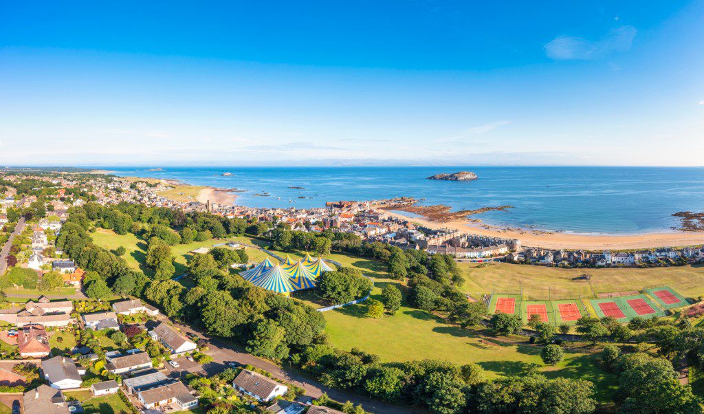 UK, Scotland, North Berwick, Seaside town during summer music festival