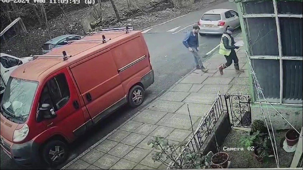 Video grab from footage of a man being being dragged into a van on Westcroft Rd, Bradford at 11.10am on Wednesday 6 2024. Photo released March 14 2024. CCTV footage has caught the terrifying moment a man in Bradford was apparently kidnapped in broad daylight.The footage, taken on March 6, on Westcroft Rd, Bradford at 11.10am on Wednesday 6, shows a red van pulling up outside a house before three men get out and head down and alleyway.Moments later, the three are scene dragging a man into the van as he tries desperately to escape before they make off.