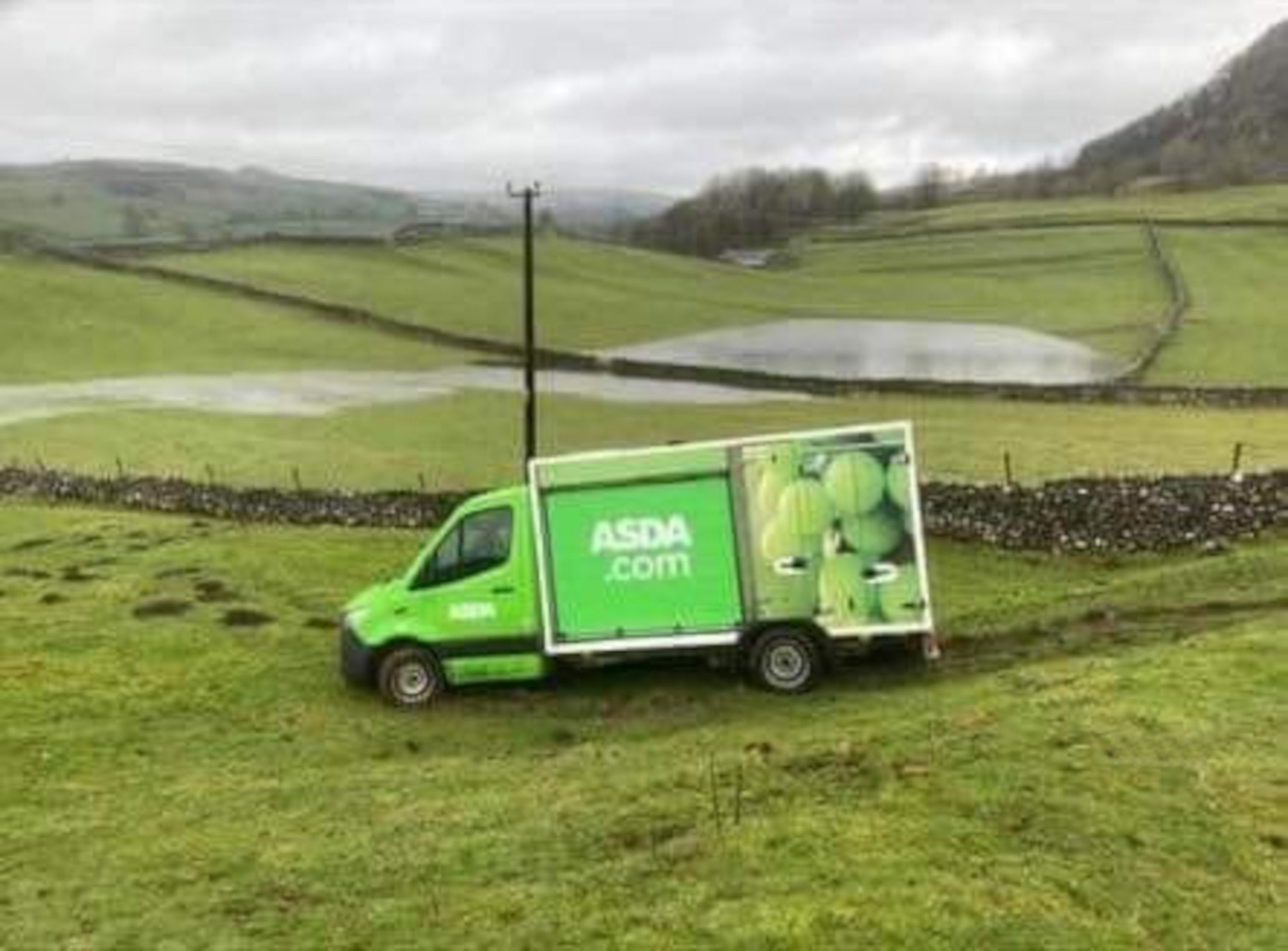 SOCIAL MEDIA users have been left baffled after spotting an Asda delivery van seemingly abandoned in the Yorkshire Dales. The van was snapped yesterday (THUR) in a field in Langcliffe, North Yorkshire and has raised questions over why it was there. Many joked that the driver must have been let down by their sat nav after the vehicle was spotted abandoned in the local field. Cordoned off by several stone walls and with no apparent easy route to the area - which appears to be in the middle of nowhere - Brits have been left seriously perplexed.