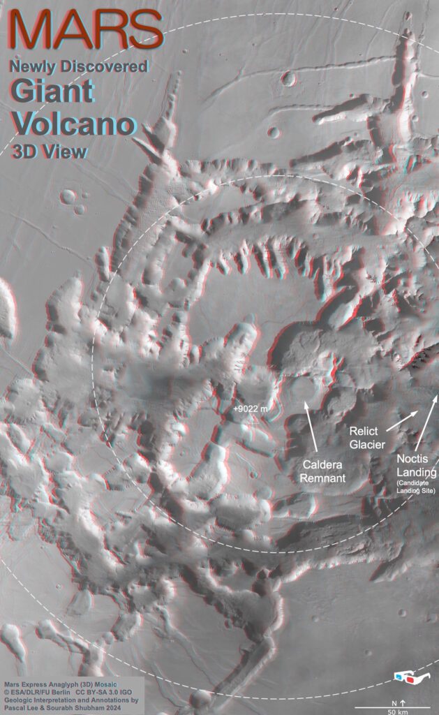 Noctis volcano in 3D.