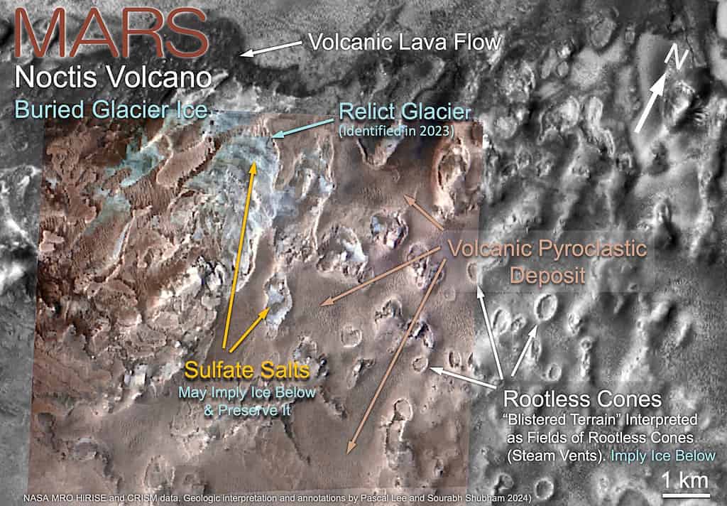 Possible buried glacier ice near the base of the Noctis volcano