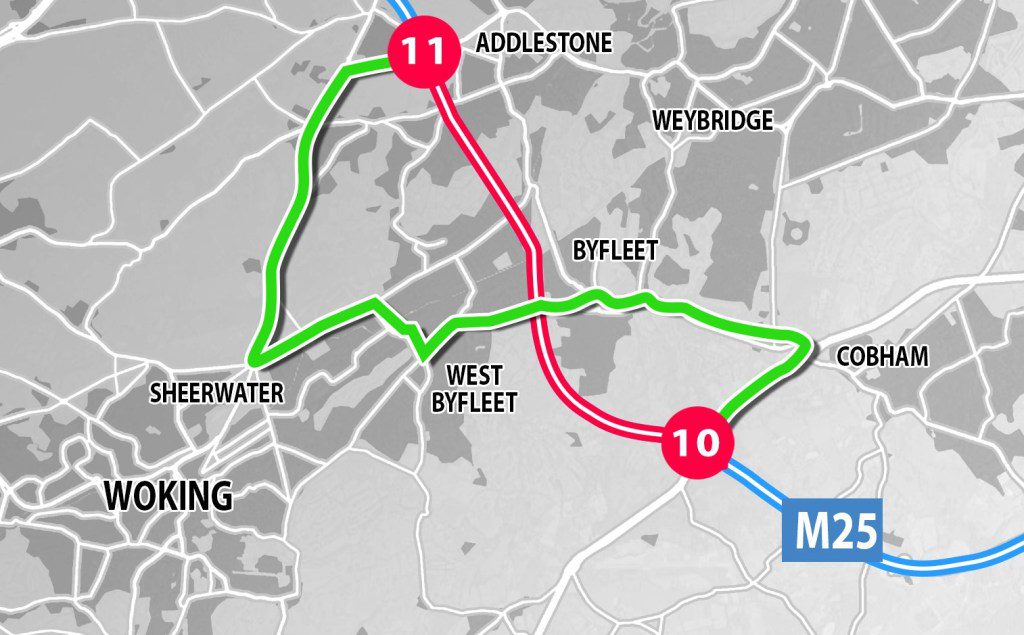 A map showing the diversion routeon the M25.