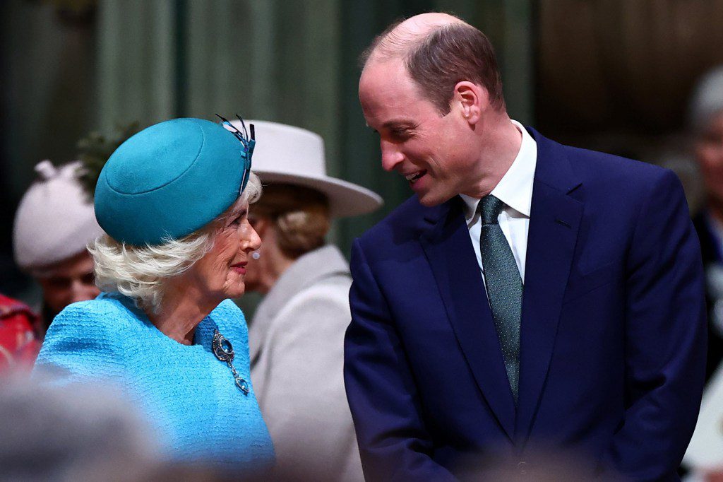 LONDON, ENGLAND - MARCH 11: Britain's Queen Camilla (L) and Britain's Prince William, Prince of Wales speak as they attend the 2024 Commonwealth Day Service at Westminster Abbey on March 11, 2024 in London, England. (Photo by Henry Nicholls - WPA Pool/Getty Images)