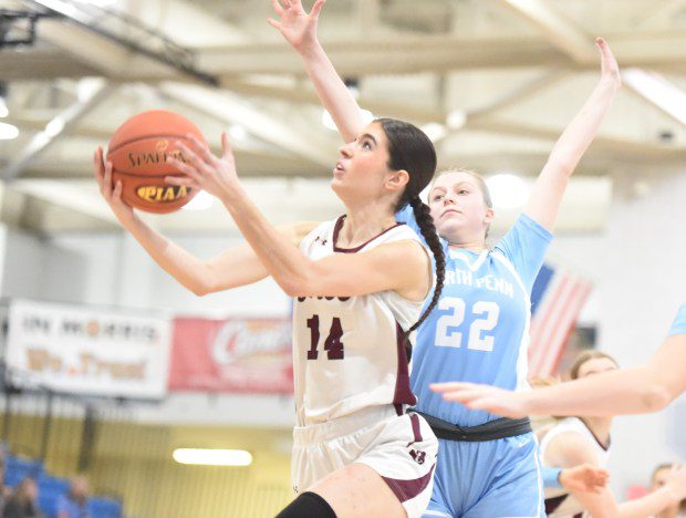 Garnet Valley's Haylie Adamski, 14, goes up for a shot against North Penn during their PIAA-6A quarterfinal on Friday, March 15, 2024 at Bensalem High School. (Mike Cabrey/MediaNews Group)