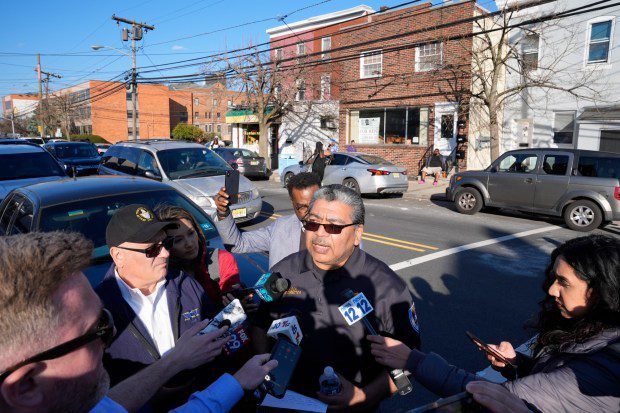 Steve Wilson, police director for Trenton, speaks Saturday, March 16, 2024. A man suspected of killing several people in their Philadelphia-area homes was later arrested following a major police response and hourslong standoff, authorities said. (Matt Rourke/AP)