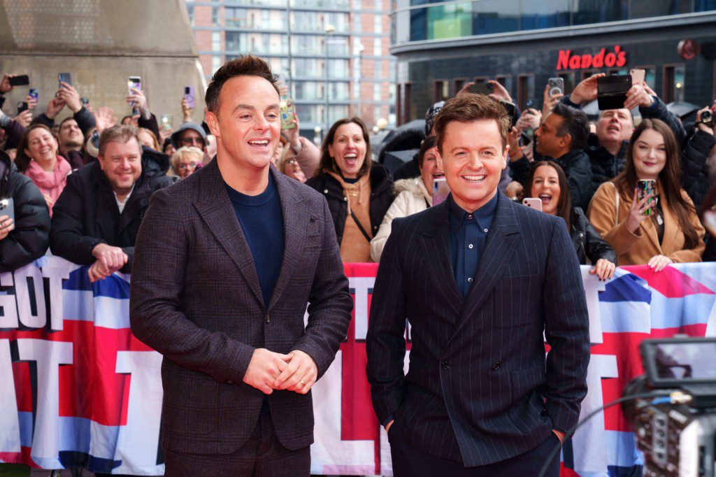 Mandatory Credit: Photo by Jon Super/Shutterstock (14338396c) Britain?s Got Talent photocall, Manchester, UK - 9 Feb 2024. Picture shows L-R: Ant McPartlin and Declan Donnelly. (Photo/Jon Super) 'Britain's Got Talent' TV Show, Series 17, Photocall, Manchester, UK - 09 Feb 2024