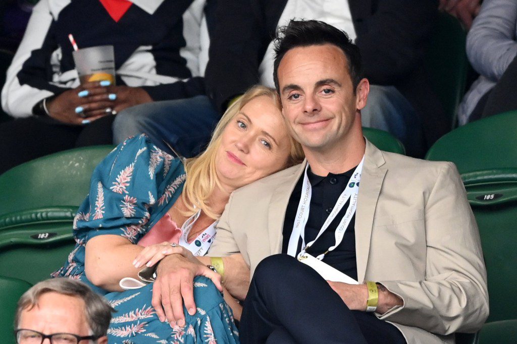 LONDON, ENGLAND - JULY 06: Ant McPartlin poses with a fan at Wimbledon Championships Tennis Tournament at All England Lawn Tennis and Croquet Club on July 06, 2021 in London, England. (Photo by Karwai Tang/WireImage)