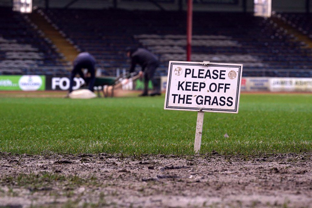 A general view as ground staff work on the pitch ahead of the cinch Premiership match at the Scot Foam Stadium at Dens Park, Dundee. 