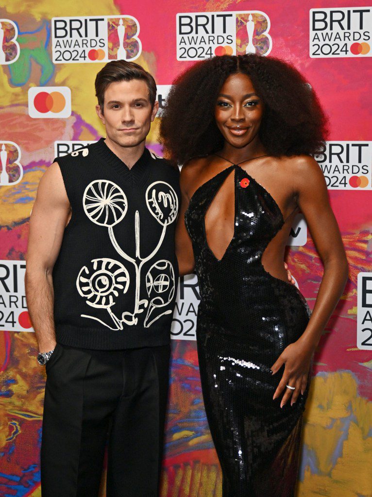 LONDON, ENGLAND - MARCH 02: (EDITORIAL USE ONLY. NO PUBLICATIONS DEVOTED EXCLUSIVELY TO THE ARTIST) Will Best and AJ Odudu attend The BRIT Awards 2024 at The O2 Arena on March 2, 2024 in London, England. (Photo by Jed Cullen/Dave Benett/Getty Images)