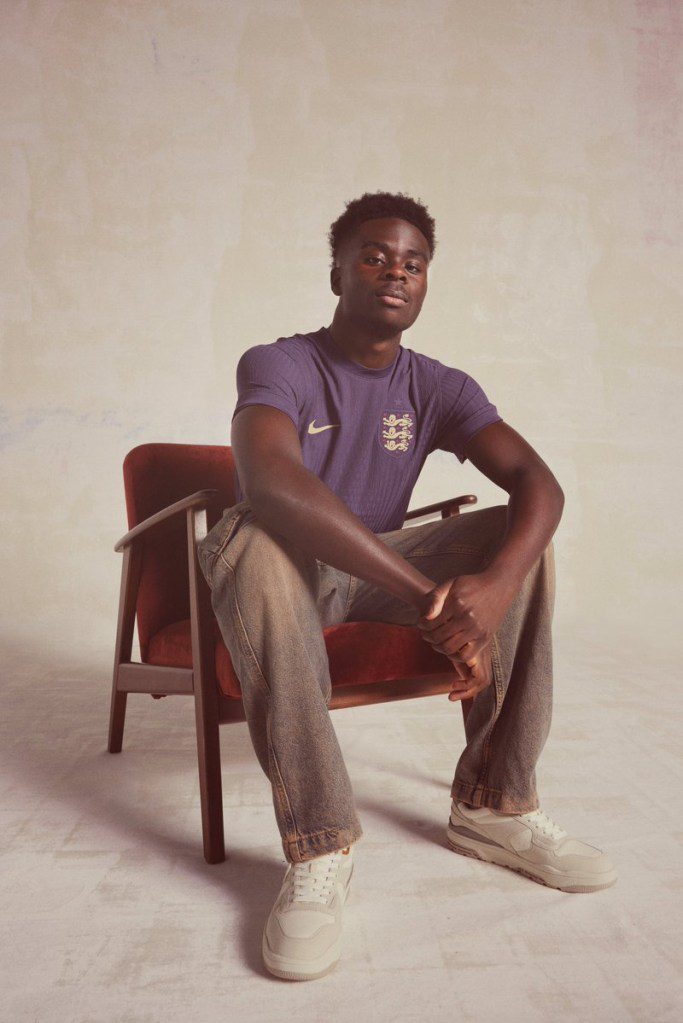 Bukayo Saka models England's new away shirt for Euro 2024