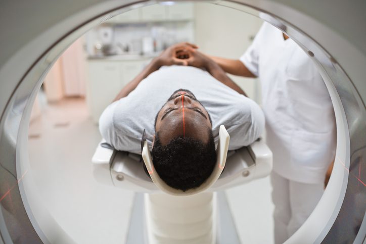 Male patient undergoing MRI scan