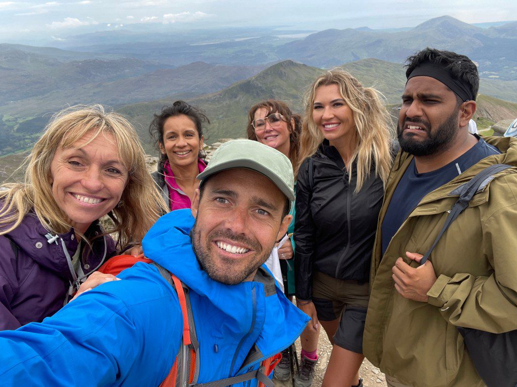 Michaela Strachan, Spencer Matthews, Sonali Shah, Eshaan Akbar, Amanda Lovett, Tom Rosenthal, and Christine McGuinness, on Pilgrimage: The Road Through North Wales