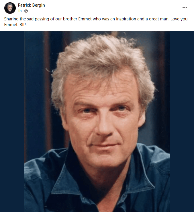 Patrick Bergin announcing the death of brother Emmet on Facebook