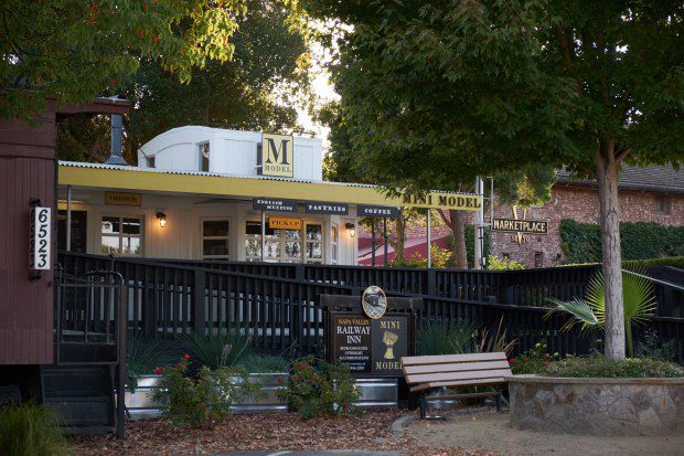 The guest rooms at Yountville's Napa Valley Railway Inn are housed in converted, 100-year-old railway cars, with an outpost of the Model Bakery in a caboose. (Courtesy Town of Yountville)