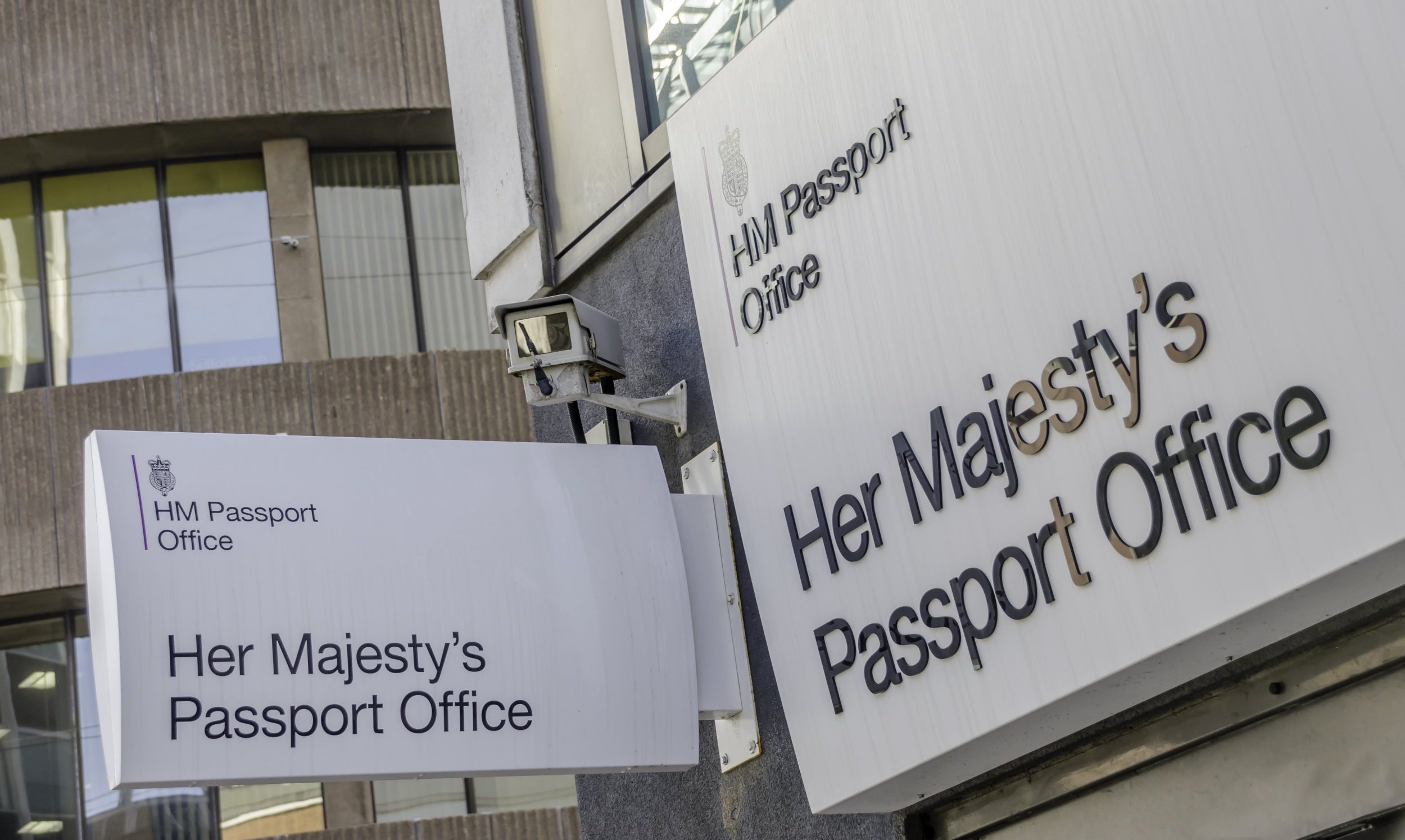 British passport office sign on office building