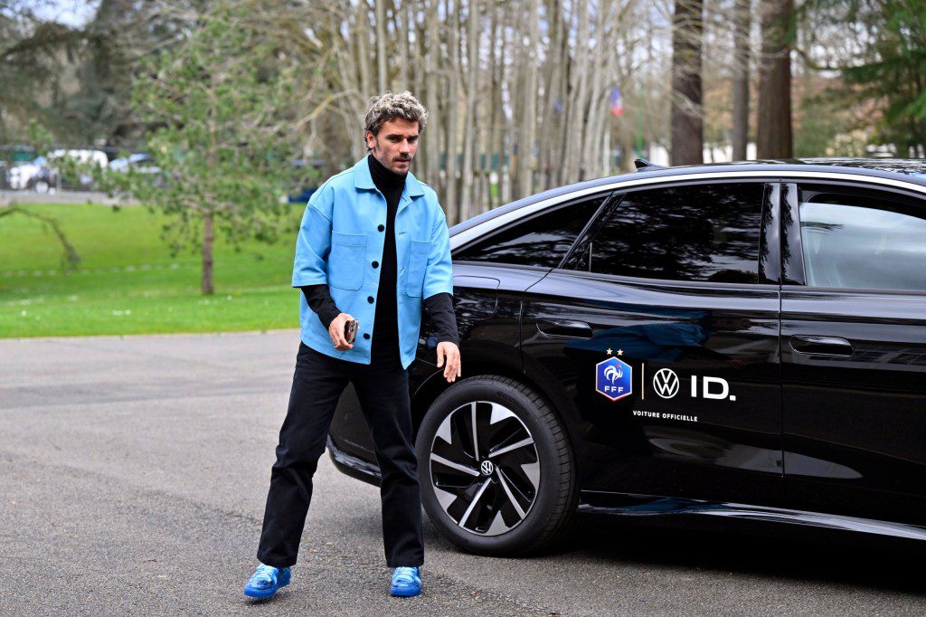 Antoine Griezmann arrives at Centre National du Football as part of the French national team's preparation for upcoming friendly football matches