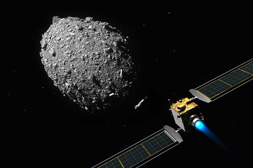 DART satellite on collision course to impacting the asteroid DIMORPHOS to deflect its orbit