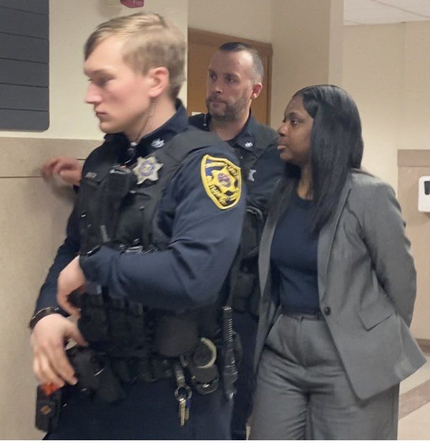 Julie Jean is escorted by sheriff's deputies from a Montgomery County courtroom on March 21, 2024, to await a verdict at her homicide trial. (Photo by Carl Hessler Jr. - MediaNews Group)