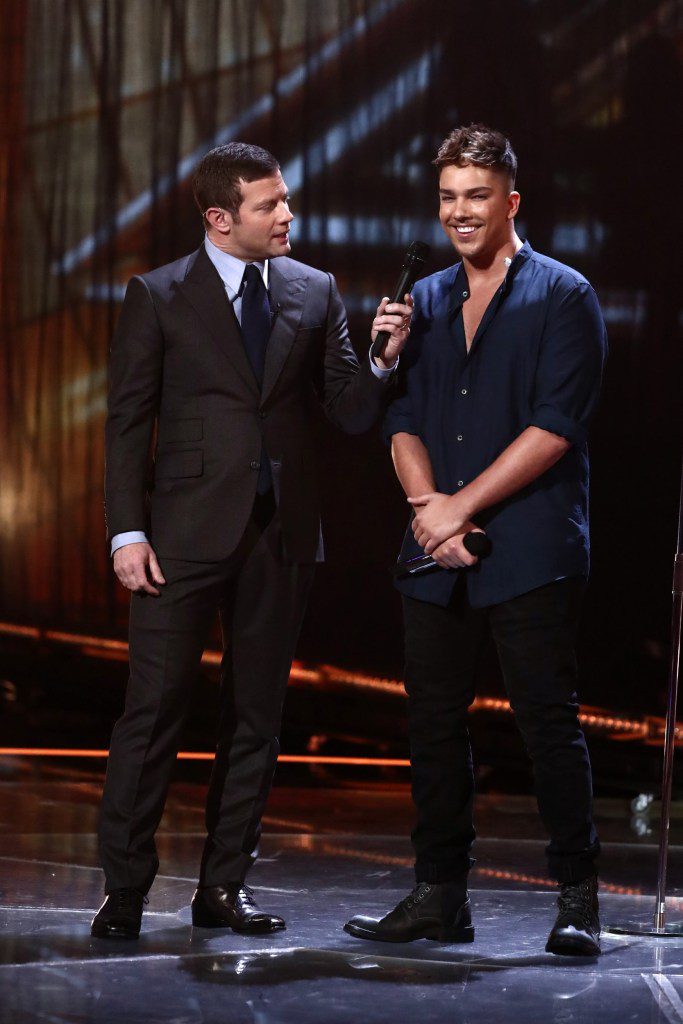 Editorial use only. No book publishing Mandatory Credit: Photo by Dymond/Thames/Syco/REX/Shutterstock (9227687cw) Matt Terry with Dermot O'Leary 'The X Factor' TV show, Series 14, Episode 23, UK - 18 Nov 2017