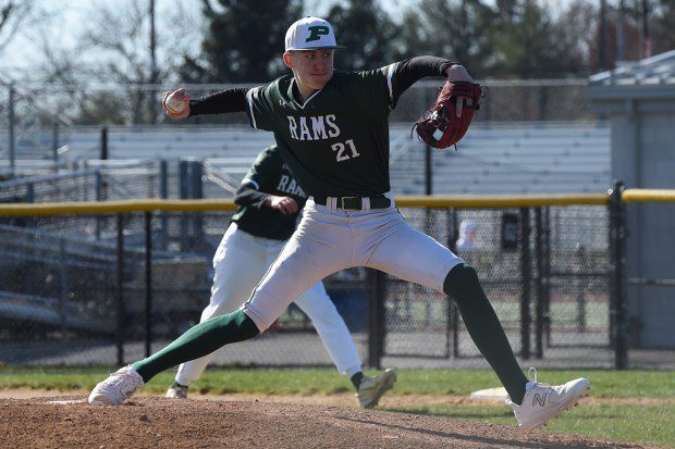 Pennridge pitcher Ryder Olson, 21, throws a pitch against North Penn during their game on Thursday, March 21, 2024. (Mike Cabrey/MediaNews Group)