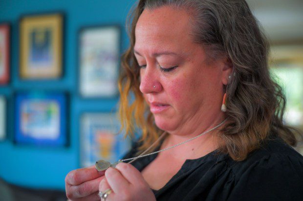 Kyra Vocci wears a locket paying tribute to her deceased sister Andrea Kolbe. (Karl Merton Ferron/Staff)