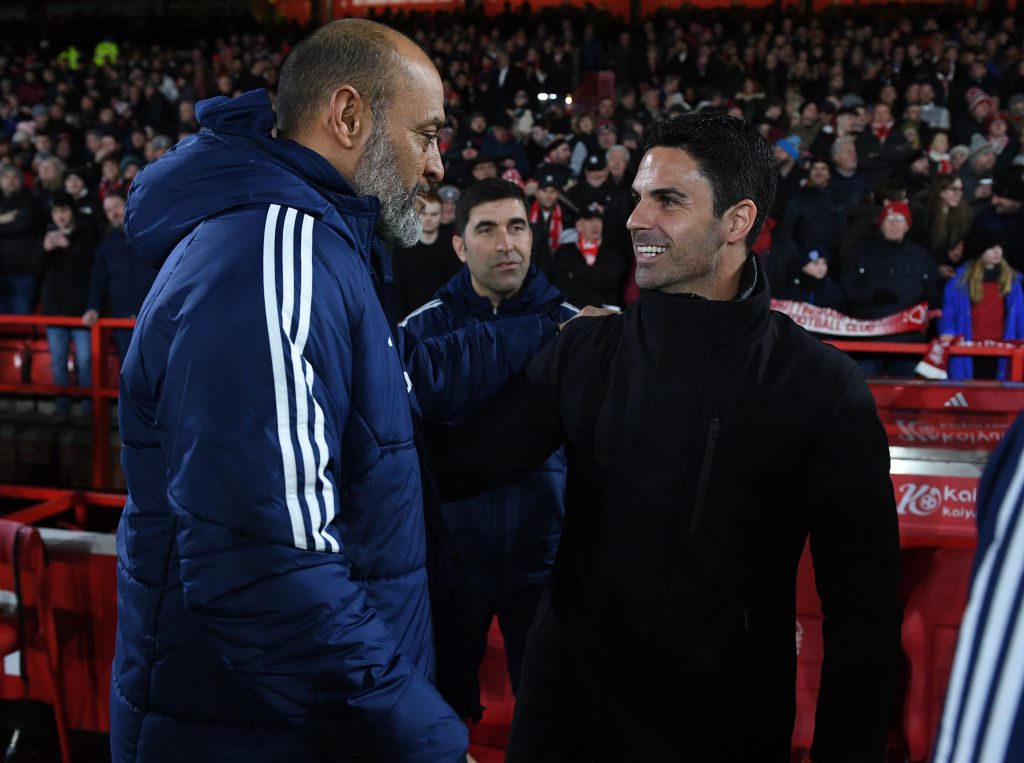 Arsenal boss Mikel Arteta and Nottingham Forest's Nuno Espirito Santo