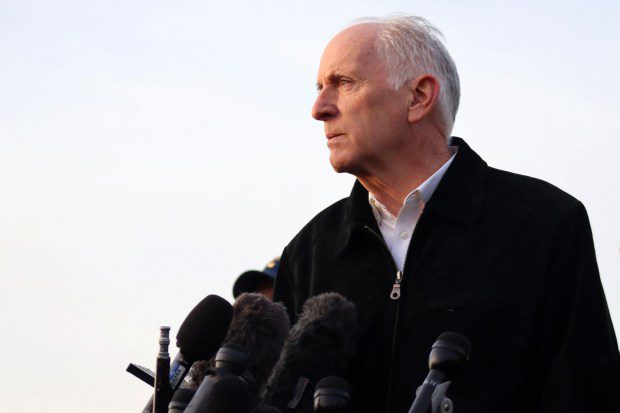 Maryland Secretary of Transportation Paul Wiedefeld at an early morning news conference after the Key Bridge collapsed after being struck by a ship early Tuesday morning. (Natalie Jones/Staff)