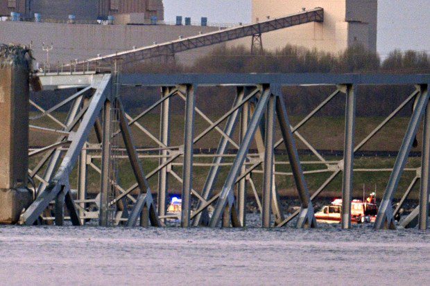 Baltimore's Francis Scott Key Bridge collapsed early Tuesday morning after a support column was struck by a vessel. (Jerry Jackson/Staff)