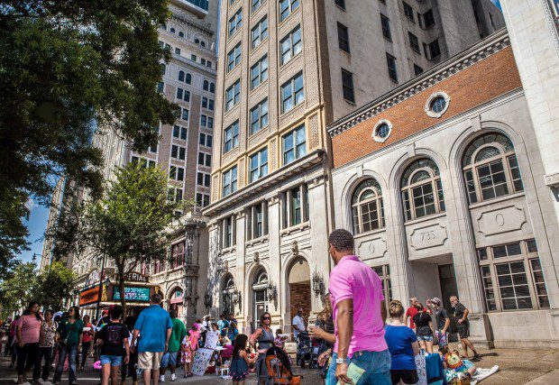 People walk in downtown Augusta