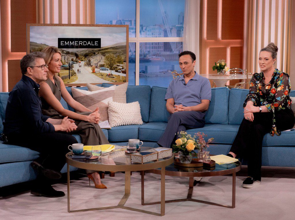 Editorial use only Mandatory Credit: Photo by Ken McKay/ITV/Shutterstock (14409485az) Ben Shephard, Cat Deeley, Chris Bisson, Sharon Marshall 'This Morning' TV show, London, UK - 27 Mar 2024