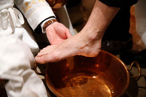 Maundy Thursday celebration of someone having their feet washed