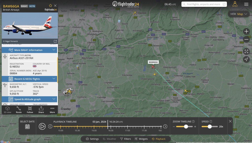 The flight map of the Airbus A321