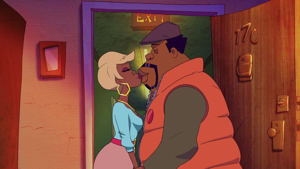 Yvette Nicole Brown as Beverly and JB Smoove as Reggie in Good Times kissing