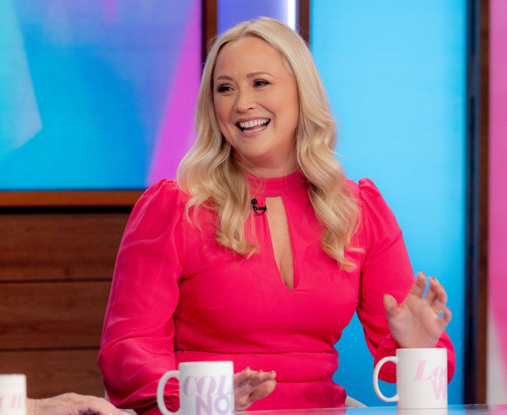 Amy Walsh wearing a pink dress on Loose Women.