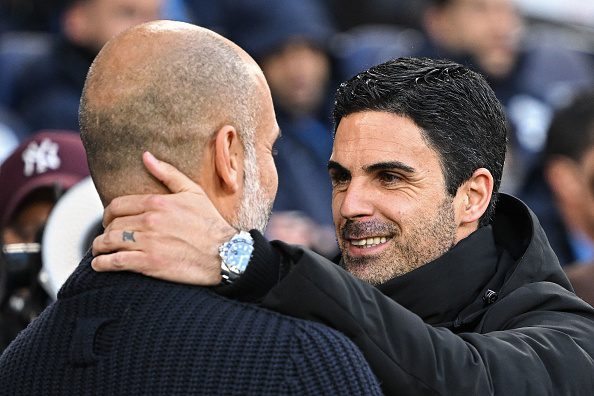 Manchester City boss Pep Guardiola and Arsenal manager Mikel Arteta