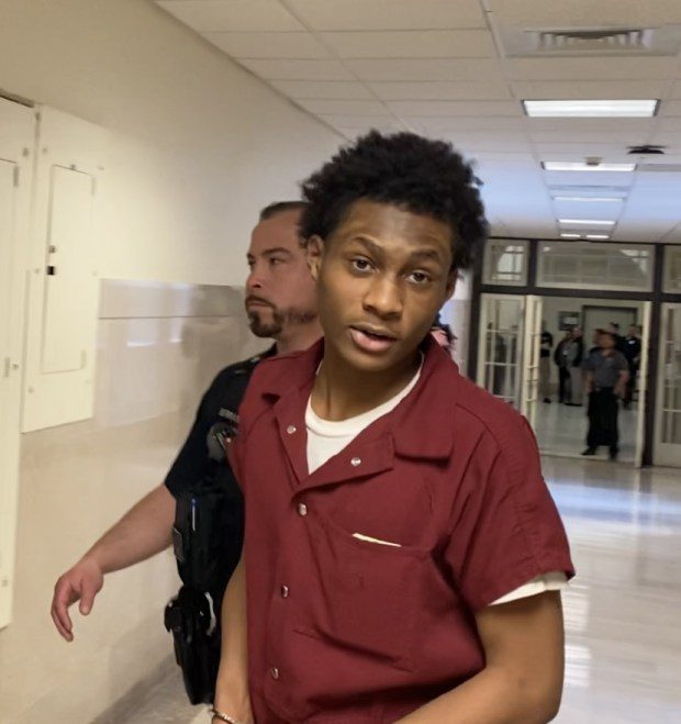 Damon Brantley Jr., 18, is escorted by a deputy sheriff from a Montgomery County courtroom on March 8, 2024, during a break at his preliminary hearing on homicide charges. (Photo by Carl Hessler Jr. - MediaNews Group)