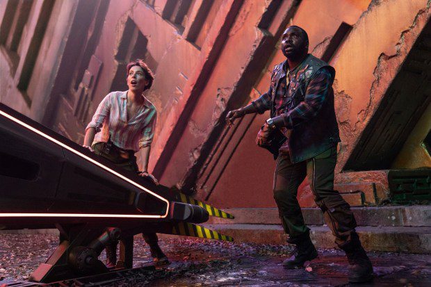 Rebecca Hall, left, and Brian Tyree Henry in a scene from "Godzilla X Kong: The New Empire." (Warner Bros. Pictures via AP)